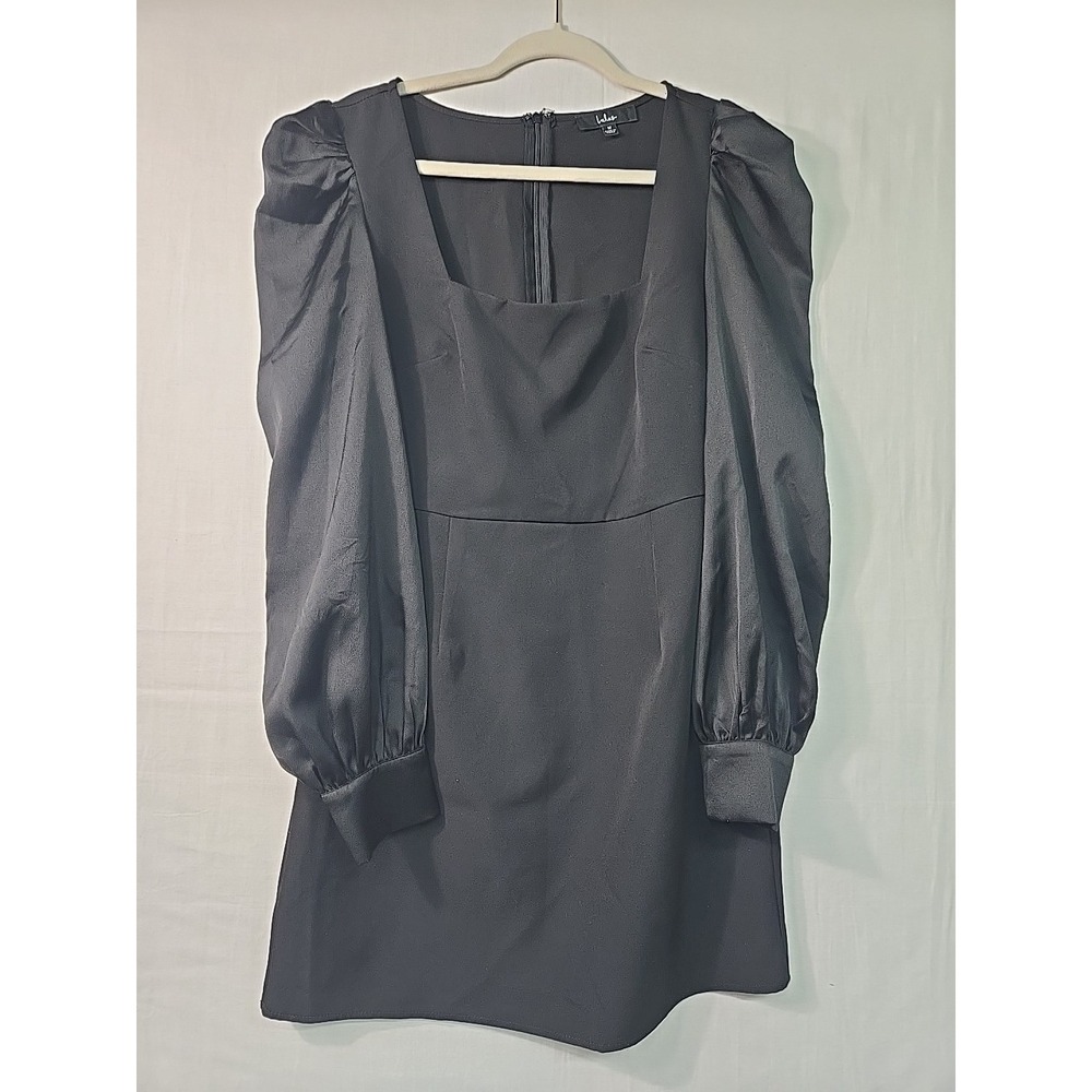Lulus‎ Long Time Crush Women's M Mini Dress Black Fitted Puff Shoulder Square